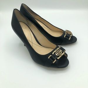 Isola Black Leather Peep Toe Pumps 7.5M